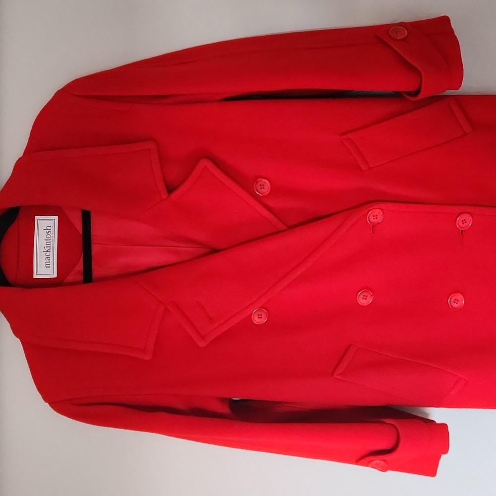 Vintage MACKINTOSH Wool Trench Maxi Coat Cherry Red Size 10 - Picture 2 of 14